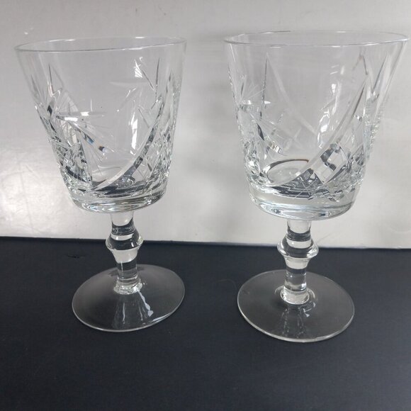 Vintage Pinwheel Cut Crystal Red Wine Goblets Bohemian Style a Pair (2) - Picture 1 of 6